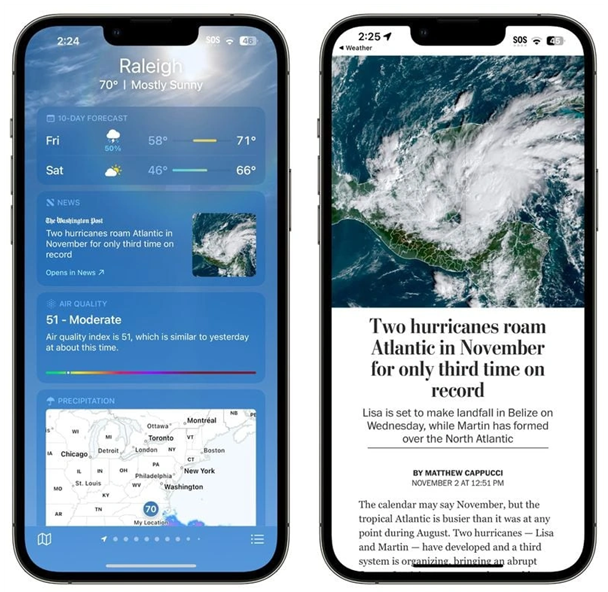 平凉苹果14维修分享iPhone 14手机如何看天气时顺带看新闻 